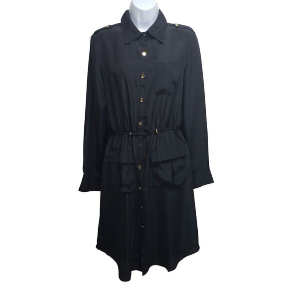 Queens Collection Black Dress Sz M Vtg Pockets Utilitychic Retro Officewear - Picture 1 of 11